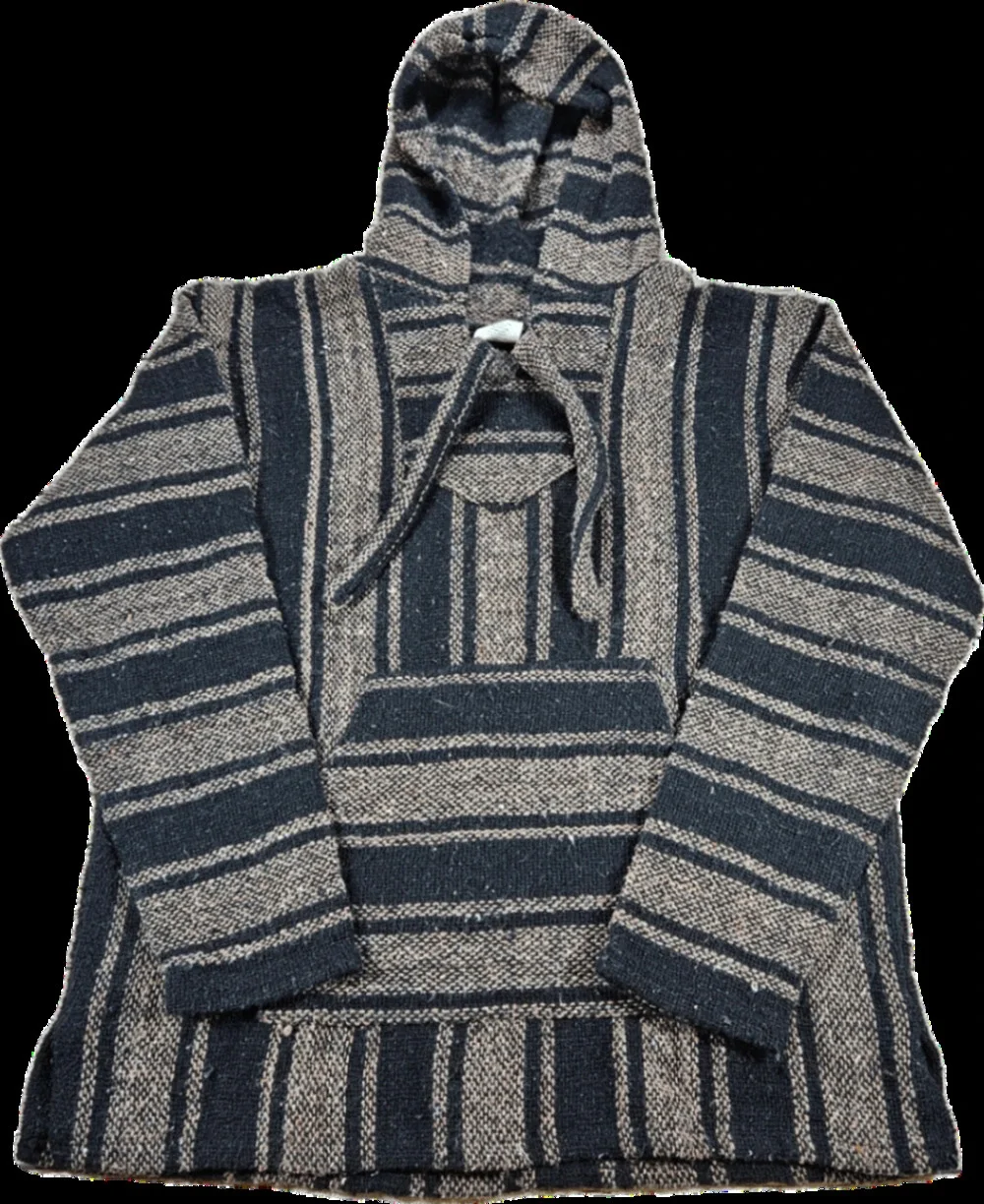 Men's Baja Hoodie Black Beige Stripe Small S Polyester Acrylic Pullover